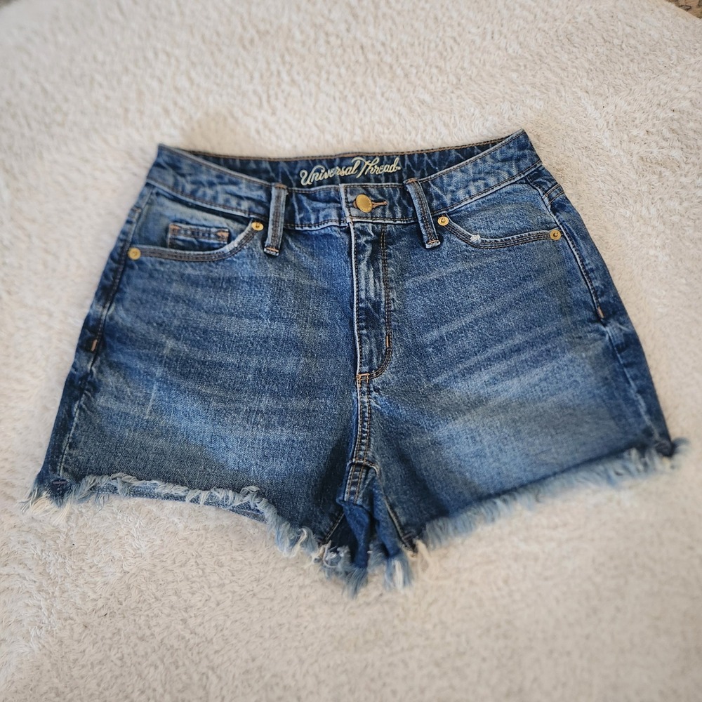 Universal Thread High Rise Shortie Denim Shorts Blue Raw Hem Size 2 26R